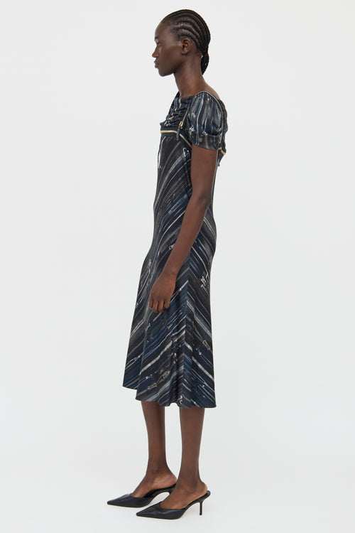 Jean Paul Gaultier Blue & Grey Zipper Printed Dress