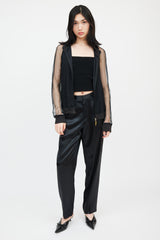 Jean Paul Gaultier Jean's Black Mesh Logo Ruffle Bomber Jacket