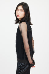 Jean Paul Gaultier Jean's Black Mesh Logo Ruffle Bomber Jacket