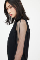 Jean Paul Gaultier Jean's Black Mesh Logo Ruffle Bomber Jacket