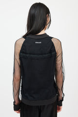 Jean Paul Gaultier Jean's Black Mesh Logo Ruffle Bomber Jacket