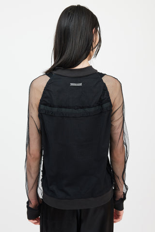 Jean Paul Gaultier Jean's Black Mesh Logo Ruffle Bomber Jacket