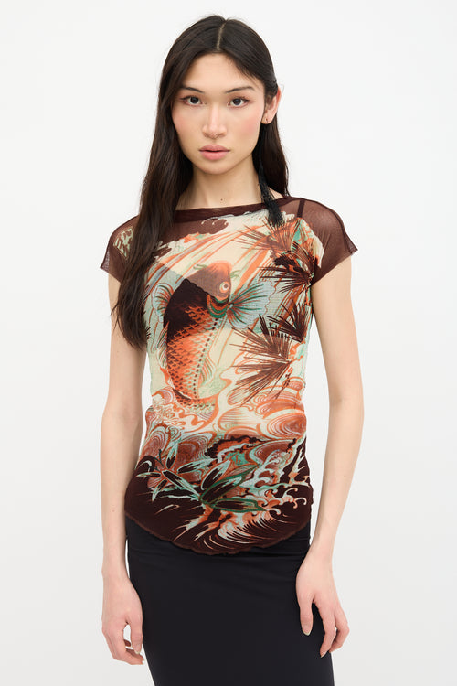 Jean Paul Gaultier 1990s Mesh Printed Top