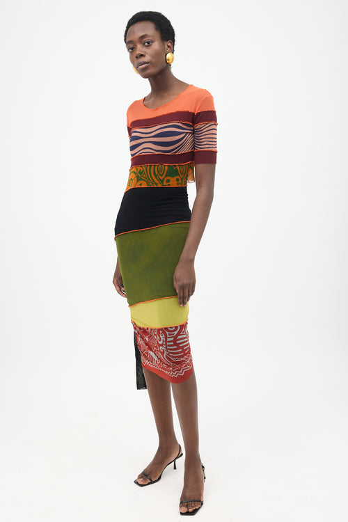 Jean Paul Gaultier SS 1996 Printed Mesh Wrap Dress