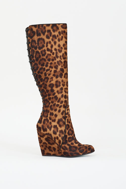 Jerome C. Rousseau Brown Printed Hair Wedge Boot