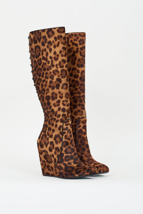 Jerome C. Rousseau Brown Printed Hair Wedge Boot