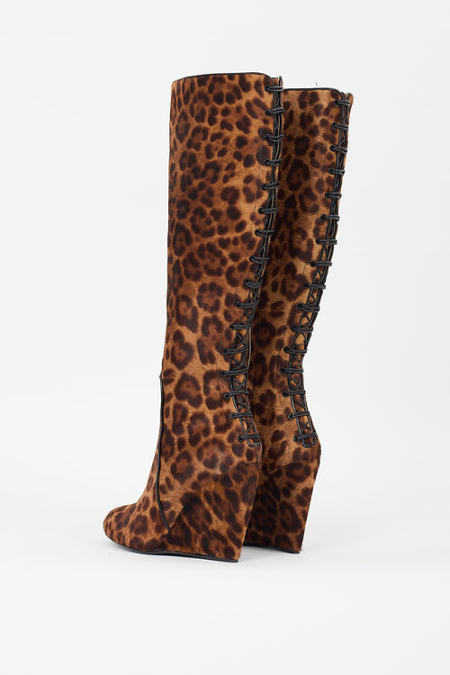 Jerome C. Rousseau Brown Printed Hair Wedge Boot