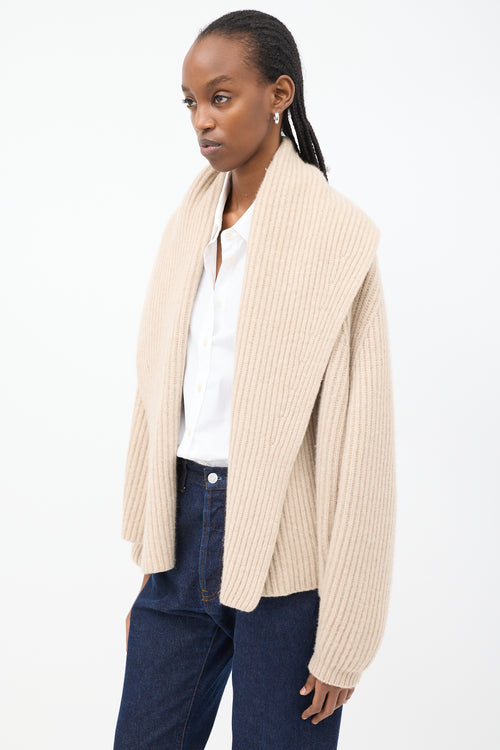 Jil Sander Beige Cashmere Wide Shawl Collar Cardigan