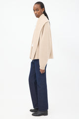 Jil Sander Beige Cashmere Wide Shawl Collar Cardigan
