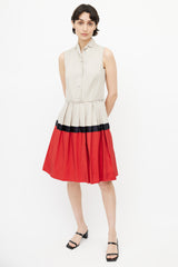 Jil Sander Beige & Red Pleated Shirt Dress