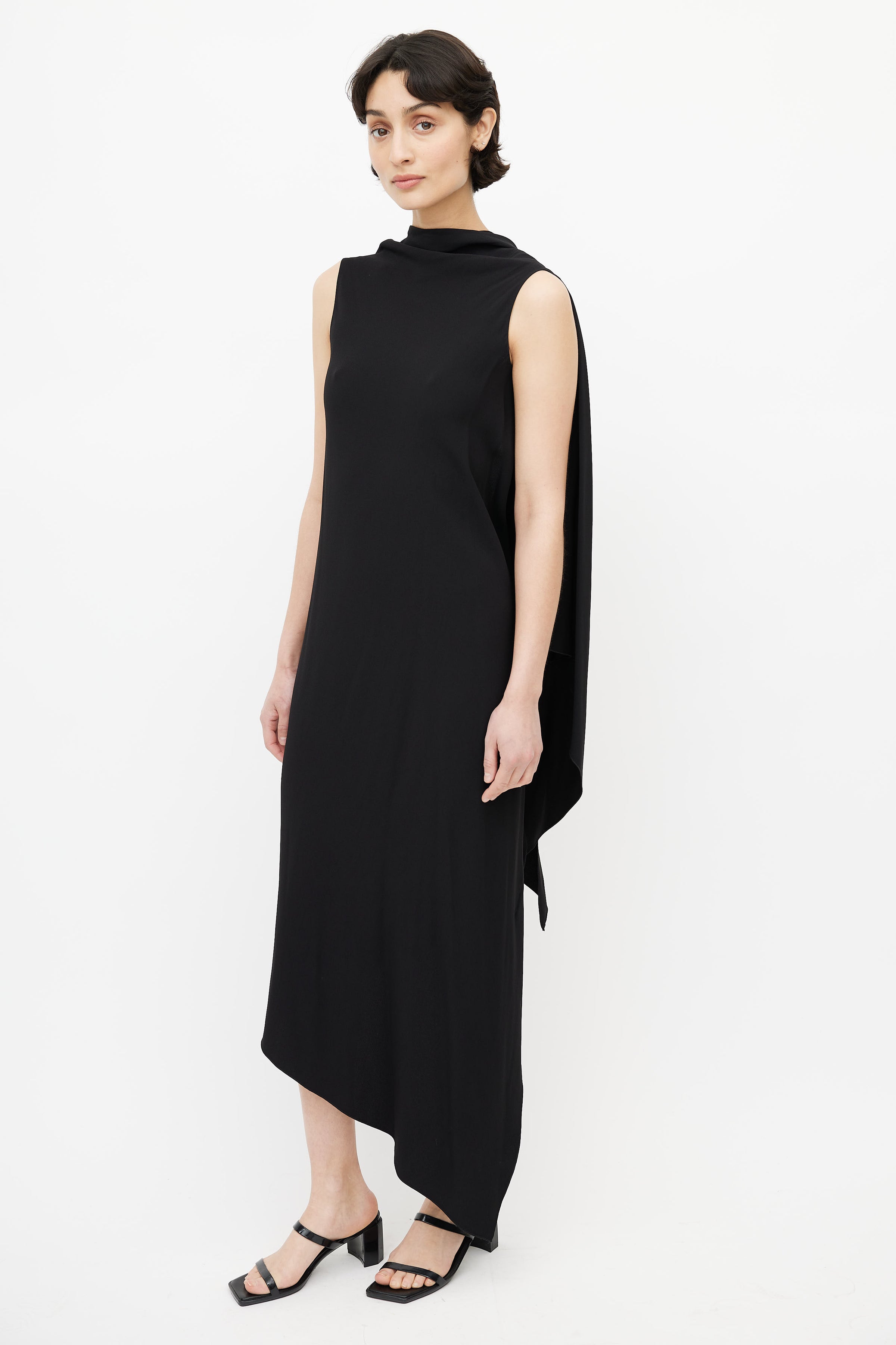Jil Sander // Black Asymmetrical Drape Dress VSP Consignment Jil Sander // Black Asymmetrical Drape Dress VSP Consignment