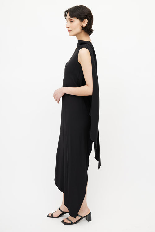 Jil Sander Black Asymmetrical Drape Dress