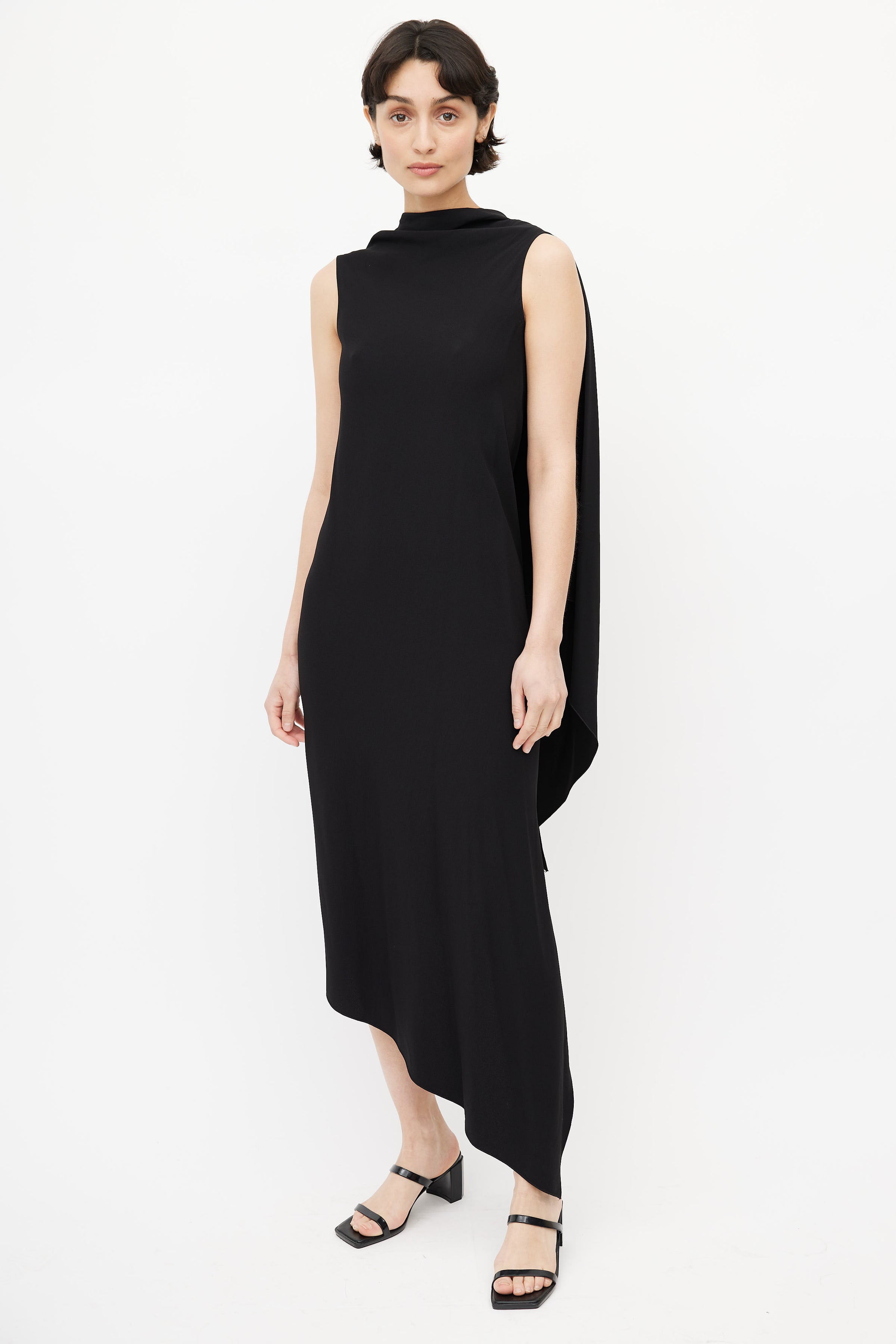 Jil Sander // Black Asymmetrical Drape Dress VSP Consignment Jil Sander // Black Asymmetrical Drape Dress VSP Consignment