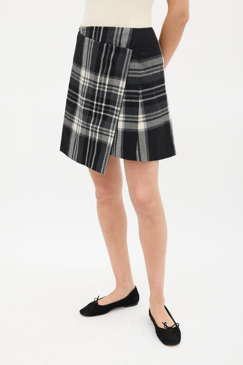 Jil Sander Black & White Plaid Asymmetric Wrap Skirt