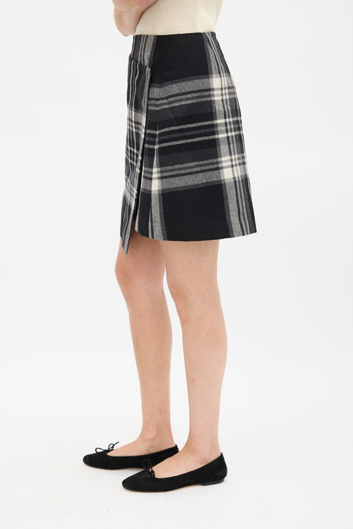 Jil Sander Black & White Plaid Asymmetric Wrap Skirt