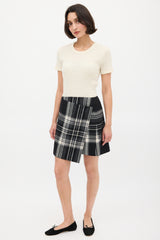 Jil Sander Black & White Plaid Asymmetric Wrap Skirt