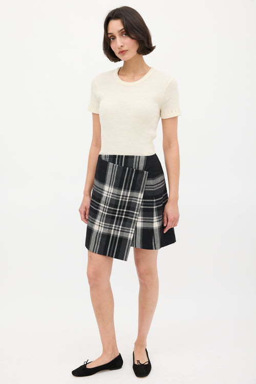 Jil Sander Black & White Plaid Asymmetric Wrap Skirt
