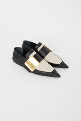 Jil Sander Black Leather & Beige Canvas Loafer