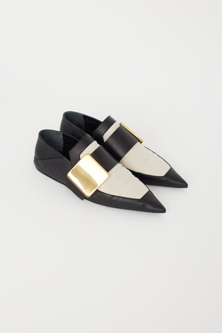 Jil Sander Black Leather & Beige Canvas Loafer
