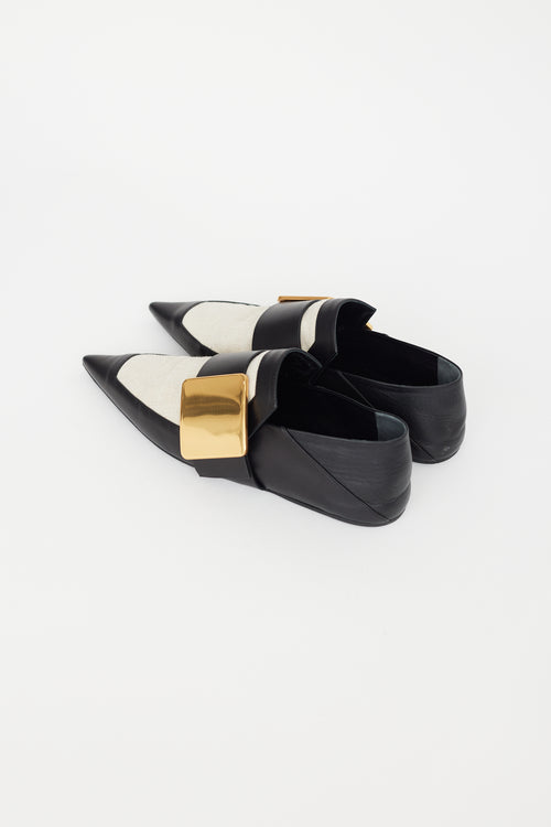 Jil Sander Black Leather & Beige Canvas Loafer