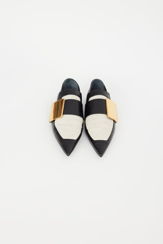 Jil Sander Black Leather & Beige Canvas Loafer