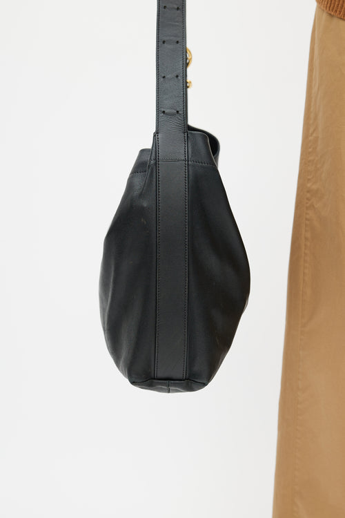 Jil Sander Black Leather Gold Buckle Shoulder Bag