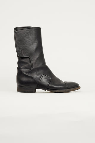 Jil Sander Black Leather Mid Calf Boot