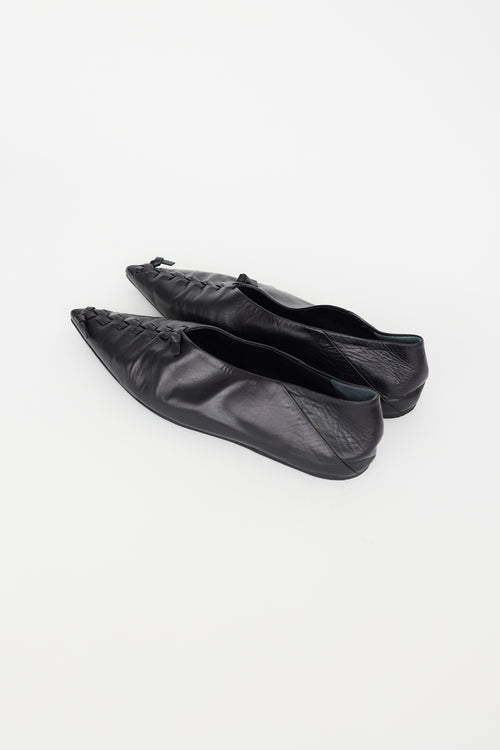 Jil Sander Black Leather Braided Flat