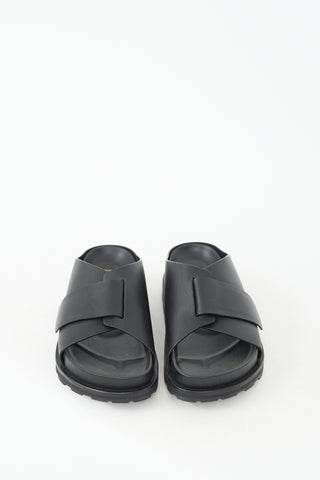 Jil Sander Black Leather Velcro Strap Slide