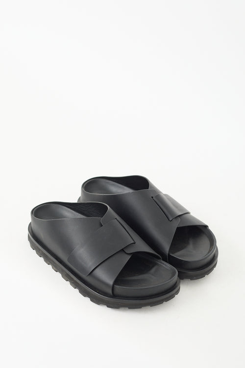 Jil Sander Black Leather Velcro Strap Slide