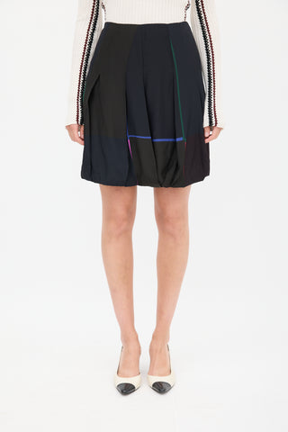 Jil Sander Black & Multicolour Silk Bubble Hem Skirt