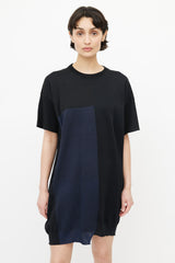 Jil Sander Black & Navy Silk Asymmetrical Dress
