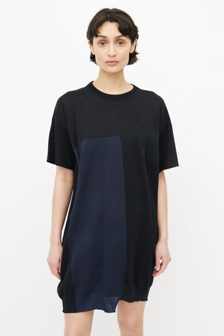 Jil Sander Black & Navy Silk Asymmetrical Dress