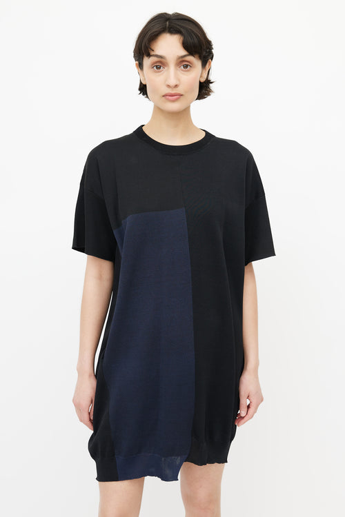 Jil Sander Black & Navy Silk Asymmetrical Dress