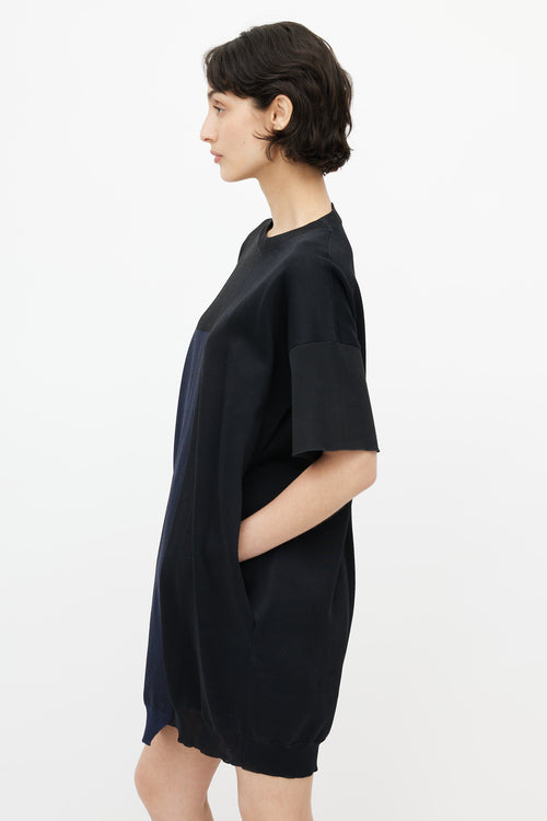 Jil Sander Black & Navy Silk Asymmetrical Dress
