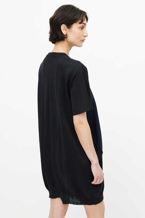 Jil Sander Black & Navy Silk Asymmetrical Dress