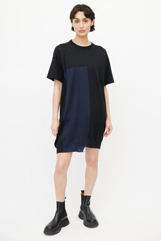 Jil Sander Black & Navy Silk Asymmetrical Dress