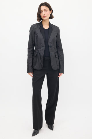 Jil Sander Black Nylon & Cotton Drawcord Waist Blazer