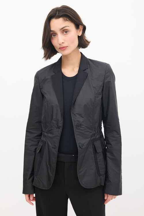 Jil Sander Black Nylon & Cotton Drawcord Waist Blazer