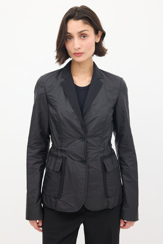 Jil Sander Black Nylon & Cotton Drawcord Waist Blazer