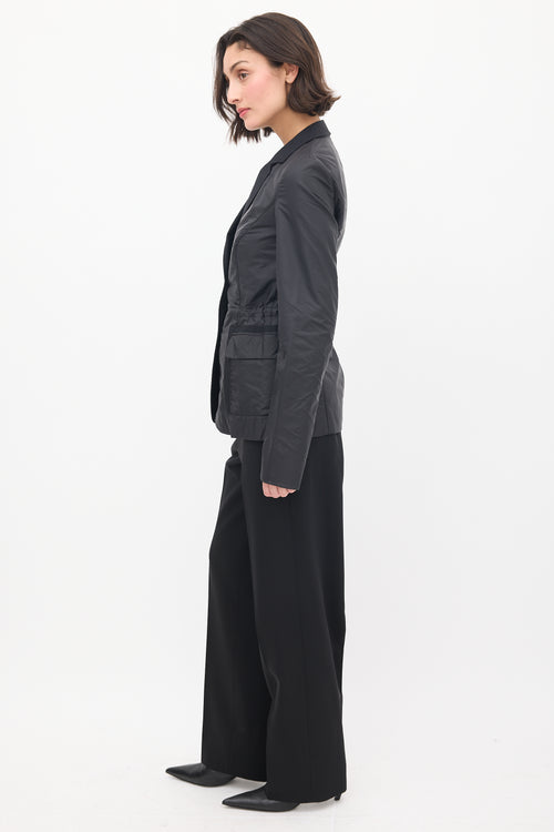 Jil Sander Black Nylon & Cotton Drawcord Waist Blazer