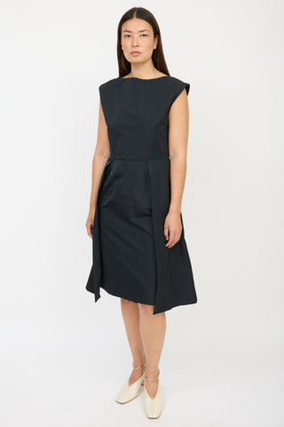 Jil Sander Black Nylon Pleated Dress