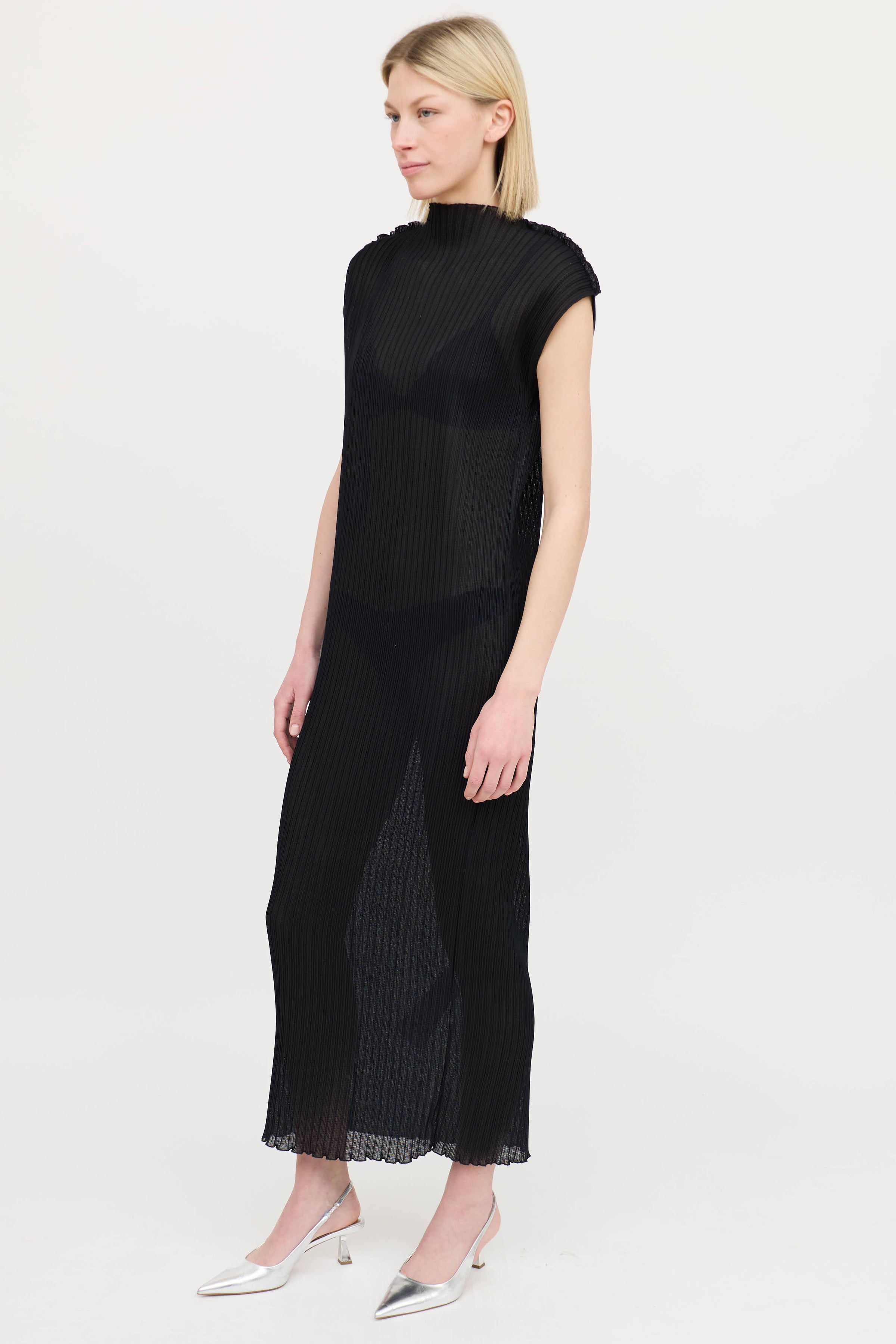 jil sander pleated dress Jil Sander Black Maxi Pleated Dress by Jil Sander