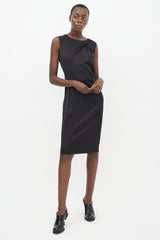 Jil Sander Black Satin Gathered Shift Dress