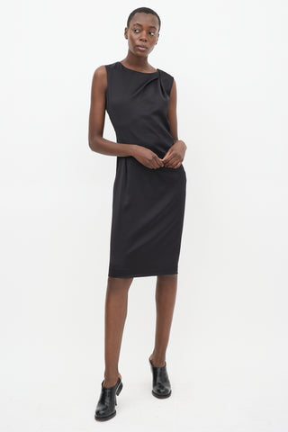 Jil Sander Black Satin Gathered Shift Dress