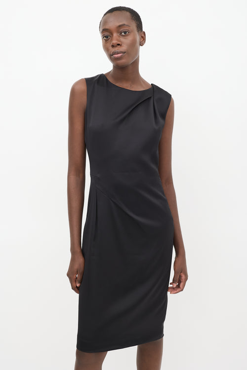 Jil Sander Black Satin Gathered Shift Dress