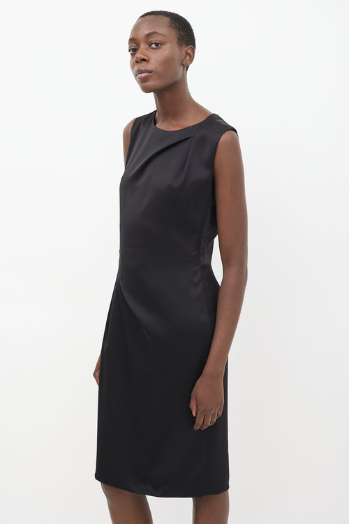 Jil Sander Black Satin Gathered Shift Dress