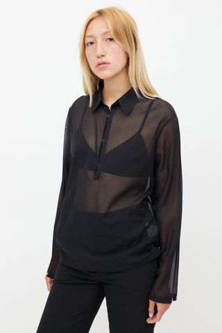 Jil Sander Black Sheer Half Button Shirt
