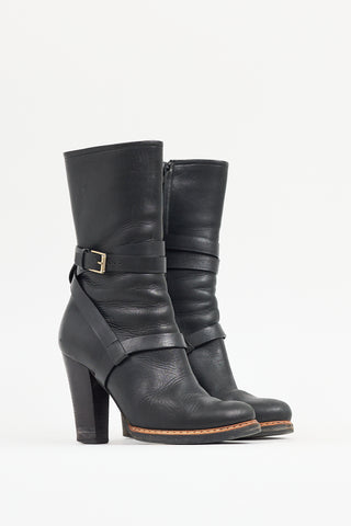 Jil Sander Black Leather Knee High Harness Boot