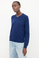 Jil Sander Blue Knit V-Neck Sweater